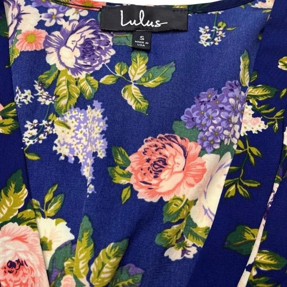 Lulus Floral Women’s Flor Long Sleeve VNeck Wrap Dress Navy Pink Size Small - Picture 4 of 5